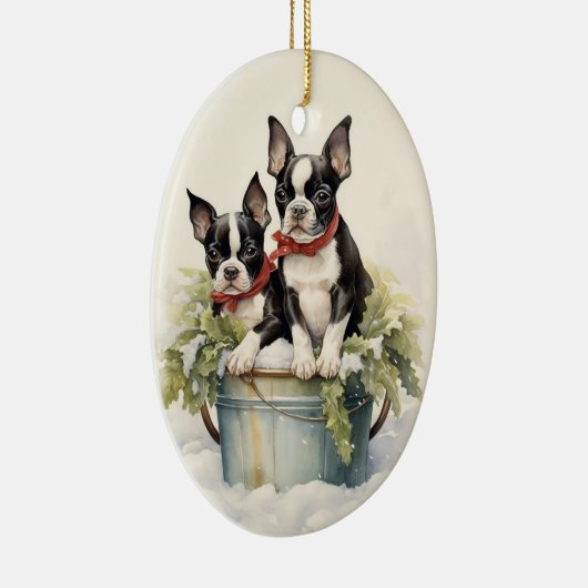 Boston Terrier Kerst Keramisch Ornament (Rechts)