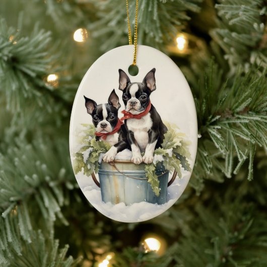 Boston Terrier Kerst Keramisch Ornament (Boom)