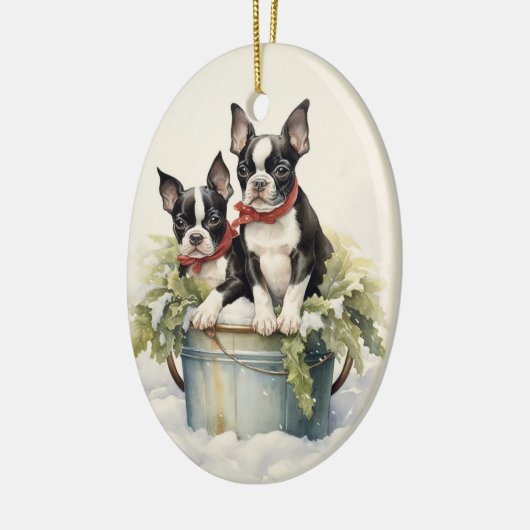  Boston Terrier Kerst Keramisch Ornament (Links)