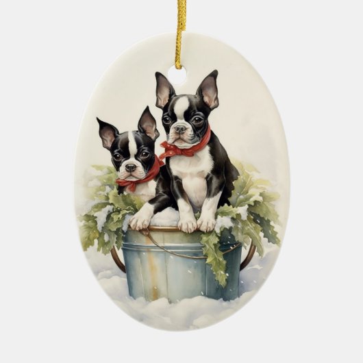  Boston Terrier Kerst Keramisch Ornament (Voorkant)