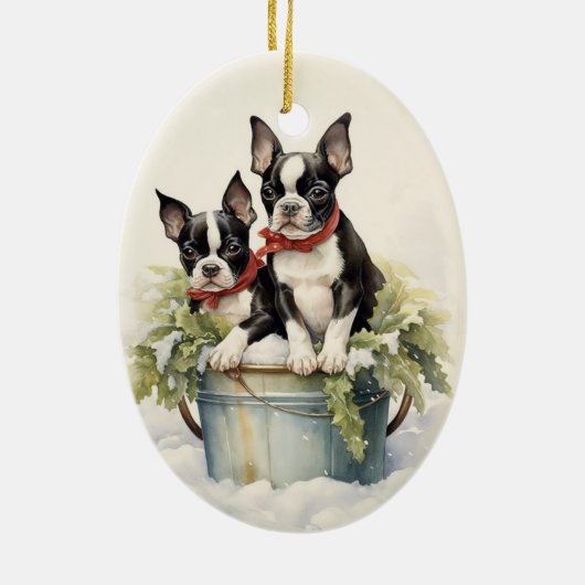  Boston Terrier Kerst Keramisch Ornament (Achterkant)