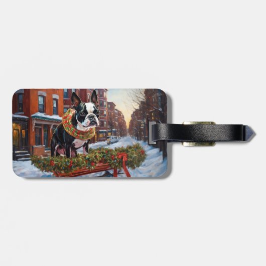 Boston Terrier Kerst Seizoen Bagagelabel (Achterkant horizontaal)