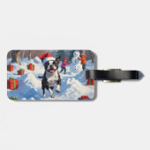 Boston Terrier Kerst Sneeuwlandschap Bagagelabel (Achterkant horizontaal)