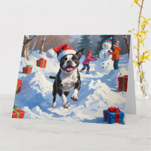 Boston Terrier Kerst Sneeuwlandschap Kaart