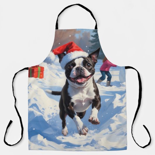 Boston Terrier Kerst Sneeuwlandschap Schort (Voorkant)