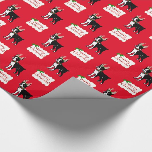 Boston Terrier KerstAntlers Cadeaupapier (Hoek)