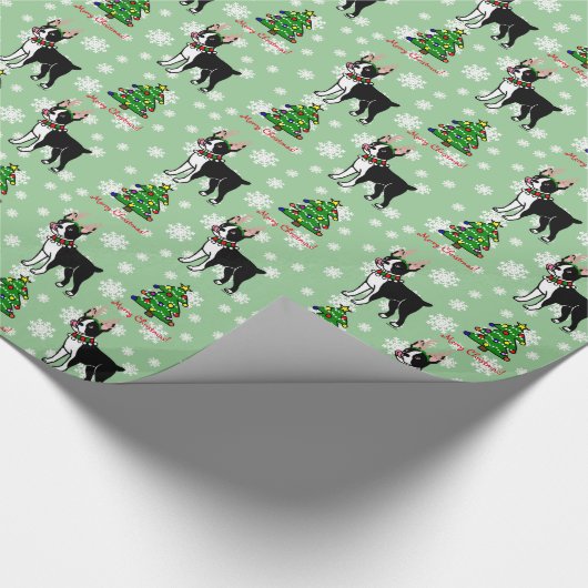 Boston Terrier KerstAntlers Cadeaupapier (Hoek)