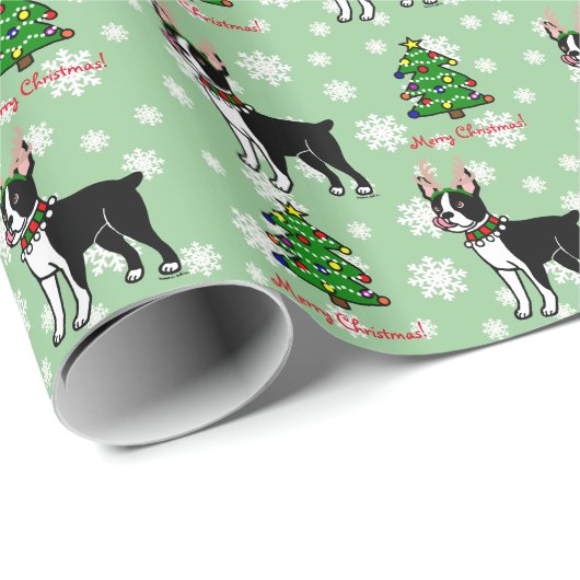 Boston Terrier KerstAntlers Cadeaupapier (Rol Hoek)