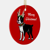 Boston Terrier KerstAntlers Keramisch Ornament (Rechts)