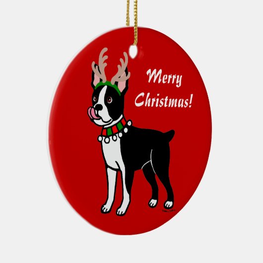 Boston Terrier KerstAntlers Keramisch Ornament (Rechts)