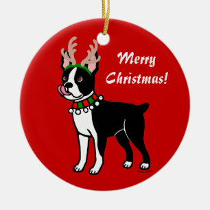Boston Terrier KerstAntlers Keramisch Ornament