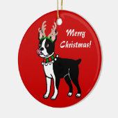 Boston Terrier KerstAntlers Keramisch Ornament (Links)