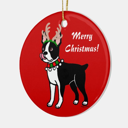 Boston Terrier KerstAntlers Keramisch Ornament (Links)