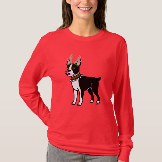 Boston Terrier KerstAntlers T-shirt (Voorkant)
