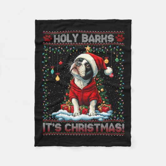 Boston Terrier Kerstboom Decoraties Hondenliefde Fleece Deken (Voorkant)