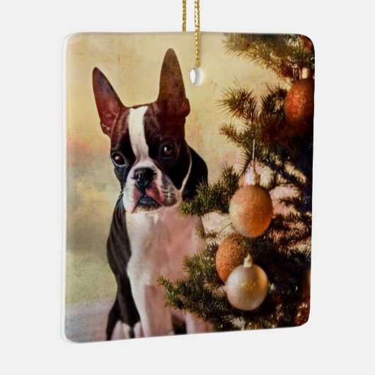Boston Terrier-kerstboom Keramisch Ornament (Rechts)