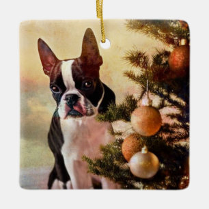 Boston Terrier-kerstboom Keramisch Ornament
