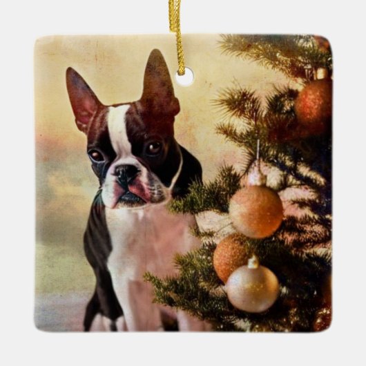 Boston Terrier-kerstboom Keramisch Ornament (Voorkant)
