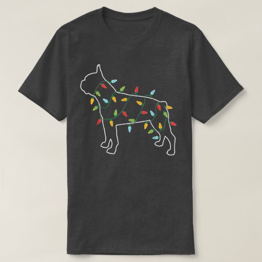 Boston Terrier Kerstboom Light Pajama Xmas do T-shirt (Design voorkant)