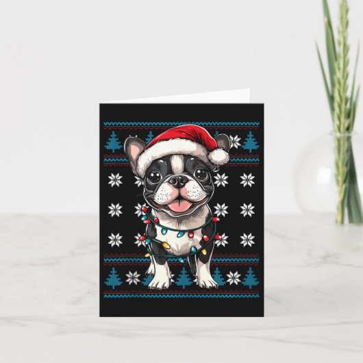 Boston Terrier Kerstboom verlicht Bostie lelijk Kaart (Voorkant)