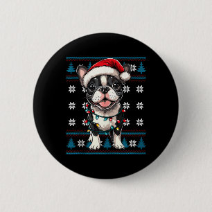 Boston Terrier Kerstboom verlicht Bostie lelijk Ronde Button 5,7 Cm