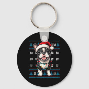 Boston Terrier Kerstboom verlicht Bostie lelijk Sleutelhanger