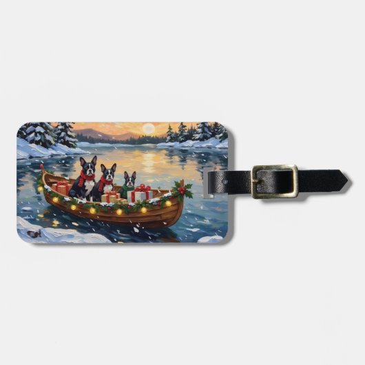 Boston Terrier Kerstboot Vakantie Bagagelabel (Voorkant horizontaal)