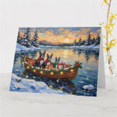 Boston Terrier Kerstboot Vakantie Kaart (Gele Bloem)