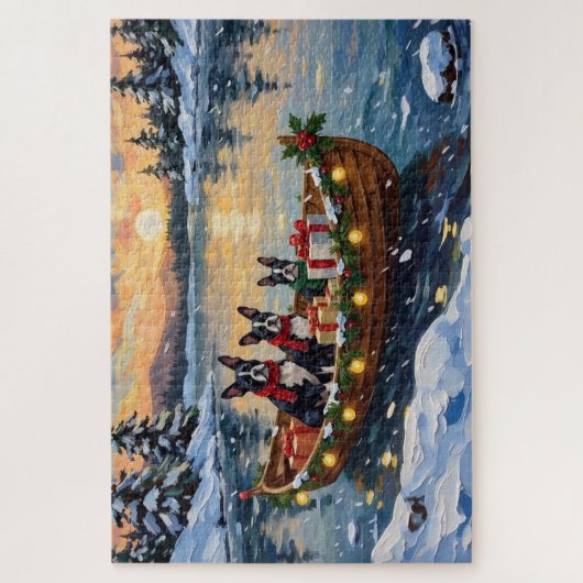Boston Terrier Kerstboot Vakantie Legpuzzel (Verticaal)