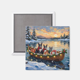 Boston Terrier Kerstboot Vakantie Magneet