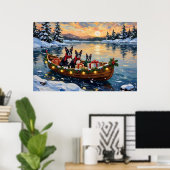 Boston Terrier Kerstboot Vakantie Poster (Thuiskantoor)