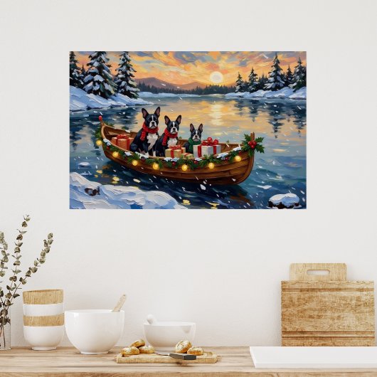 Boston Terrier Kerstboot Vakantie Poster (Keuken)