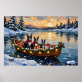 Boston Terrier Kerstboot Vakantie Poster (Voorkant)