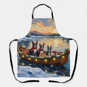 Boston Terrier Kerstboot Vakantie Schort