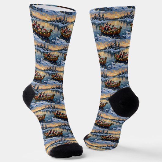 Boston Terrier Kerstboot Vakantie Sokken (Gebogen)