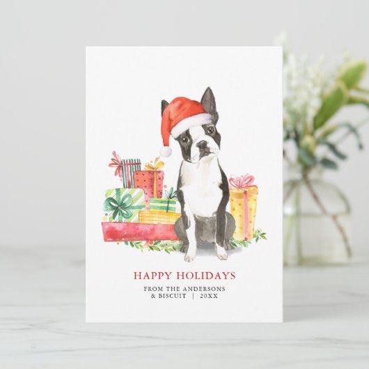 Boston Terrier Kerstcadeaus Vakantie Kaart (Staand voorkant)