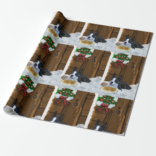 Boston Terrier-kerstcadeautjes Cadeaupapier (Uitgerold)
