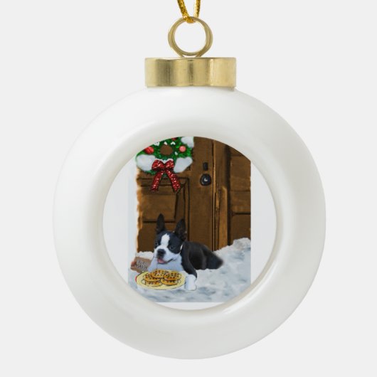 Boston Terrier-kerstcadeautjes Keramische Bal Ornament (Voorkant)