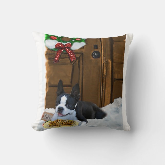 Boston Terrier-kerstcadeautjes Kussen (Voorkant)