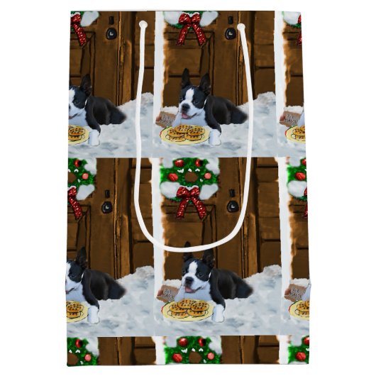 Boston Terrier-kerstcadeautjes Medium Cadeauzakje (Achterkant)