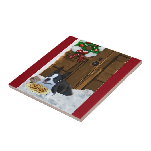 Boston Terrier-kerstcadeautjes Tegeltje (Zijkant)
