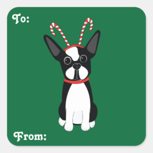 Boston Terrier kerstcadeautjes Vierkante Sticker