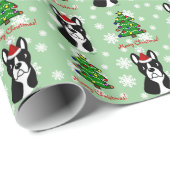 Boston Terrier-kerstCartoon Cadeaupapier (Rol Hoek)