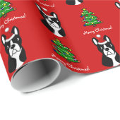 Boston Terrier-kerstCartoon Cadeaupapier (Rol Hoek)