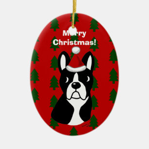 Boston Terrier-kerstCartoon Keramisch Ornament