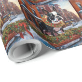 Boston Terrier Kerstfeest Seizoen Cadeaupapier (Rol Hoek)