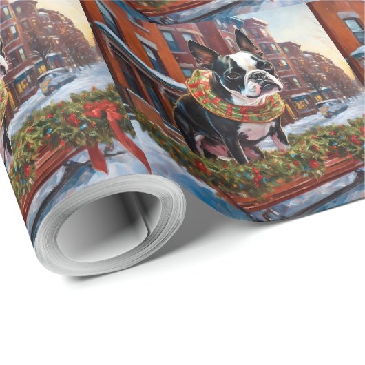 Boston Terrier Kerstfeest Seizoen Cadeaupapier (Rol Hoek)