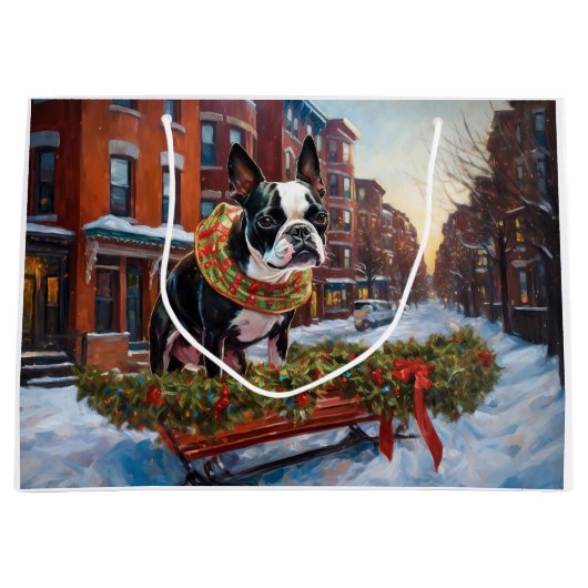Boston Terrier Kerstfeest Seizoen Groot Cadeauzakje (Voorkant)