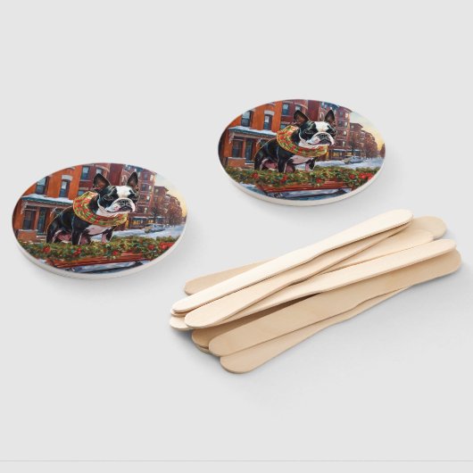 Boston Terrier Kerstfeest Seizoen Handwaaier (Niet-gemonteerd)