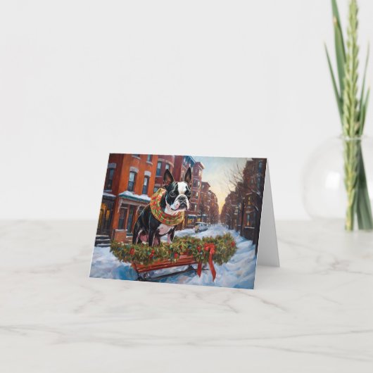 Boston Terrier Kerstfeest Seizoen Kaart (Voorkant)